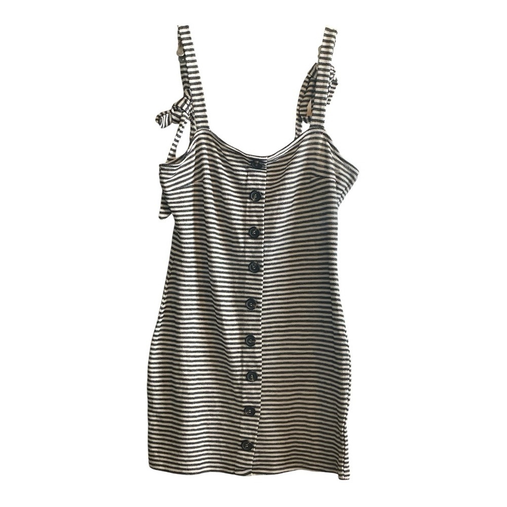 Sadie & Sage Black and White Striped Mini Dress with adjustable ties